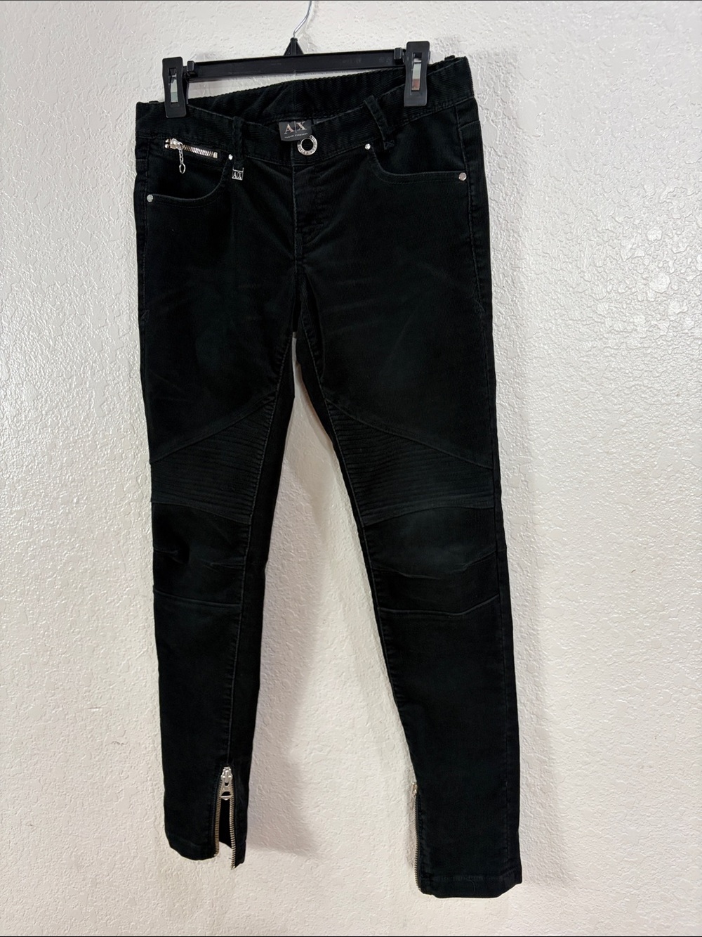 Armani Exchange,Black Women’s Moto Skinny Corduroy,Size 4. - Picture 4 of 17